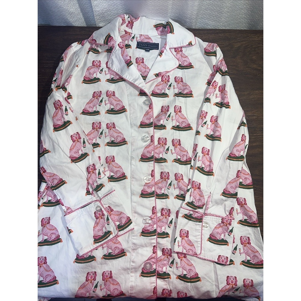 Toss Designs Women's L/XL Pajama Sleep Dress Nightgown Button Up Dog Print